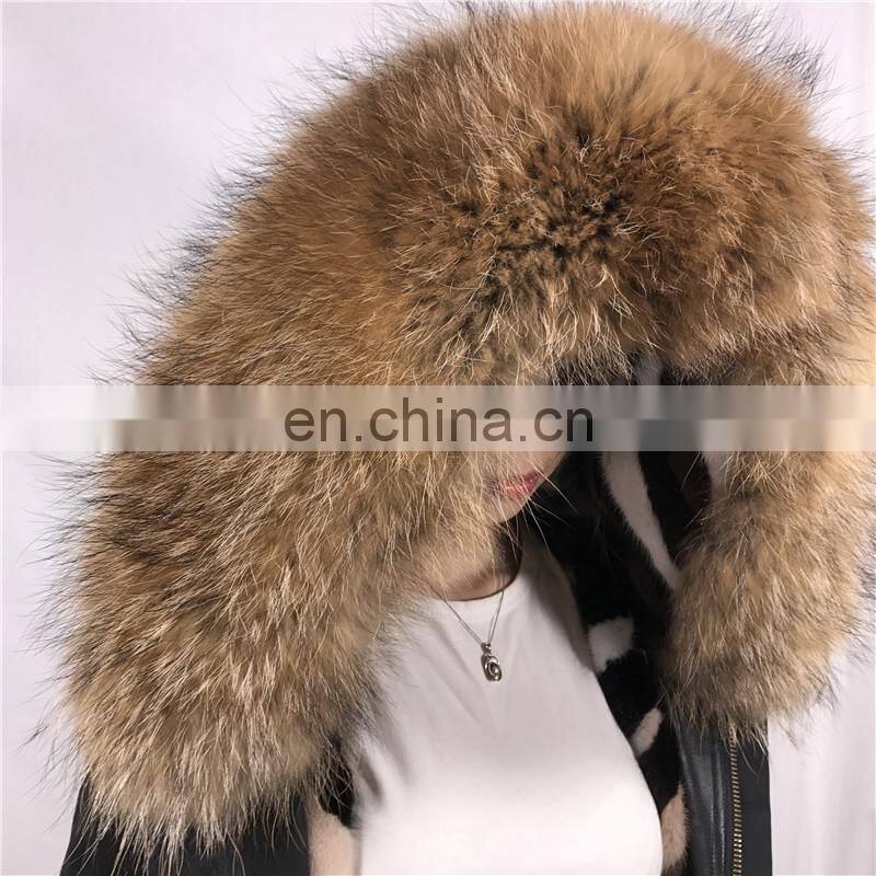 High Quality Short Military Woman Real Fur Parka Genuine Raccoon Fur Hood with Mink Fur Lining Coat