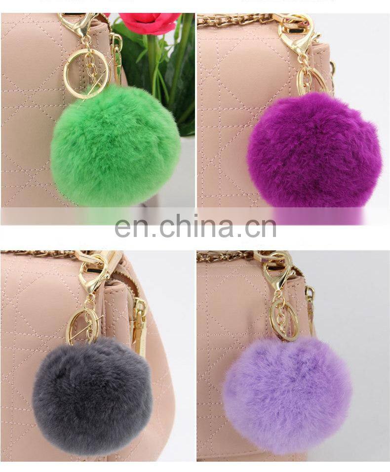 2016 Beautiful and Softly Multicolor Fur Ball Keychain Genuine Rabbit Fur Pom Pom Key Chain