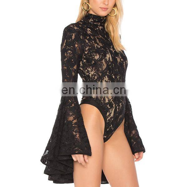 Oem product one piece bodysuit women cotton mesh trim lace bodysuit tops