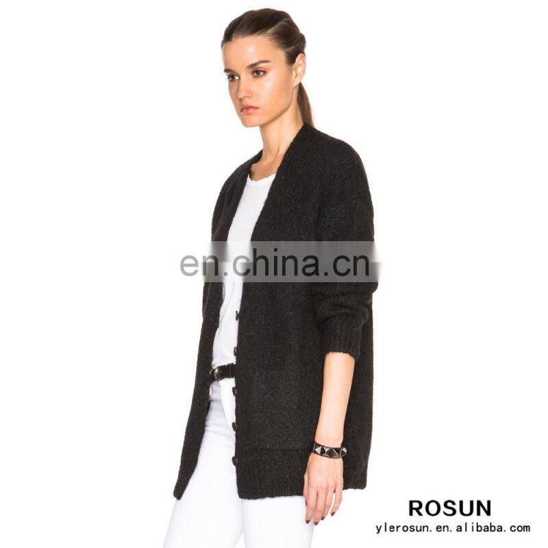 Open Knitwear Side Pockets Acrylic Boyfriend Cardigan Sweater Coat