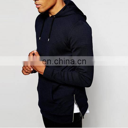 China Wholesale Men's Clothing Custom Streetwear Side Zipper Cheap Black Hoodies Sweatshirt