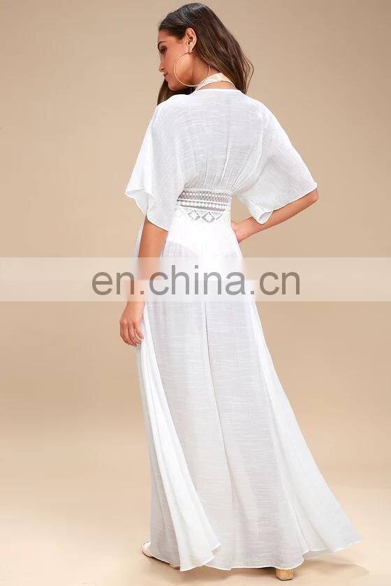 Summer Lace up Long Maxi Dress Swimwear 2019 Women Beach Bikini Cover up White Hollow Out Ladies Long Kaftan dress Sunscreen