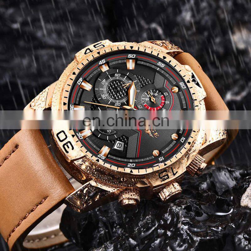 LIGE 9923 Mens Quartz Watch Multifunction Chronograph Fashion Waterproof Leather watch men luxury