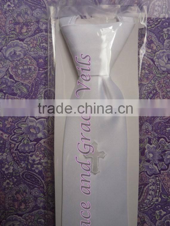 Boys First Communion Tie with Embroidered Cross