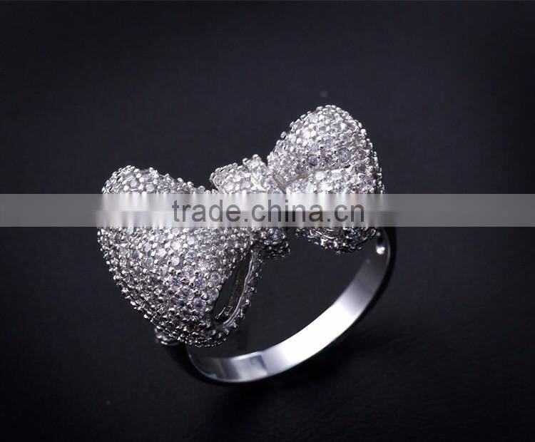 Top Quality Jewelry Dongguan Factory CZ Jewelry Bow Tie Shape Fine Set Women Ring