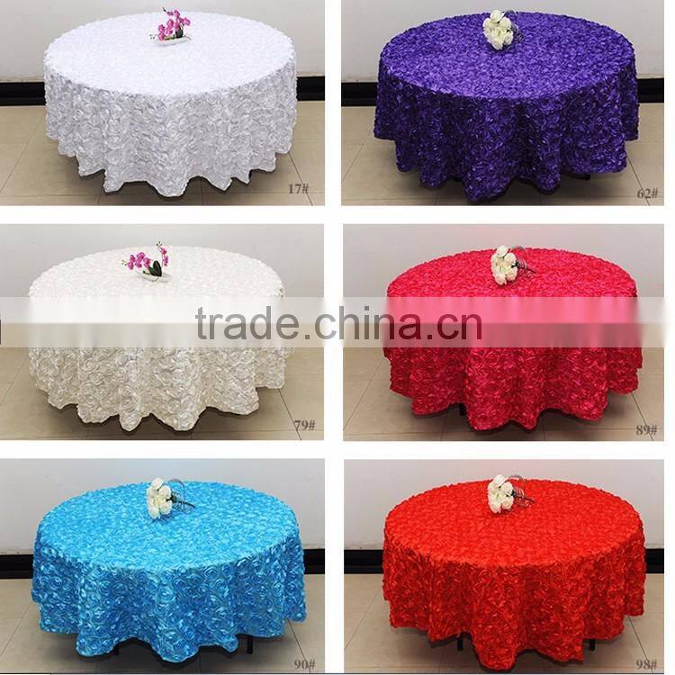 luxury special embroidery purple color satin rose hotel table cloth for wedding