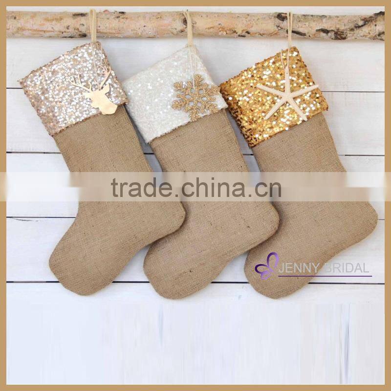CTS010B Sequin Jute Christmas stocking Wholesale