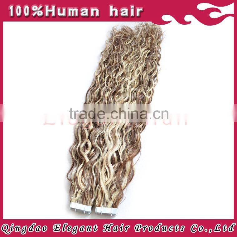 Wholesale double drawn curly mixed colors virgin brazilian hair curly tape hair extensions