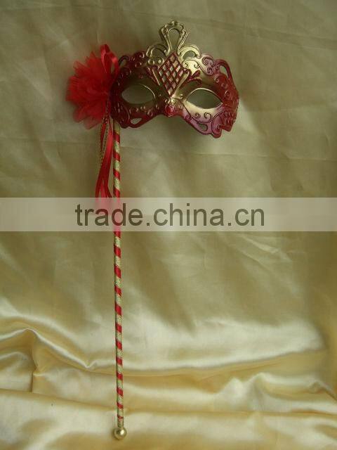 half face mask red and colorful mask with stick