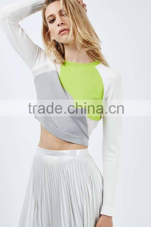 2016 Women Colour Block Cropped Knit HSS3030