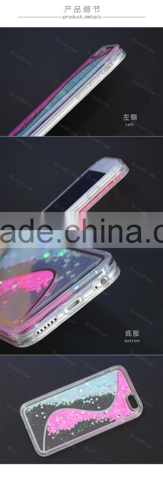 Factory price cute s love shape liquid mobile phone tpu cover case for iphone 6s