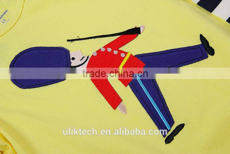 soldier printing picture stripe sleeve yellow color fall long sleeve clothes for kids