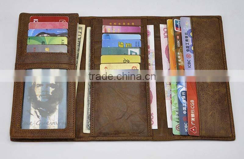 Multifunction high quality long three folds rfid leather wallet with button