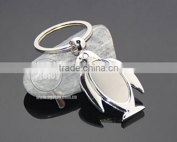 Promotional High Quality Zinc Alloy Custom Or Wholesale Blank Silver Metal Penguin Keychain