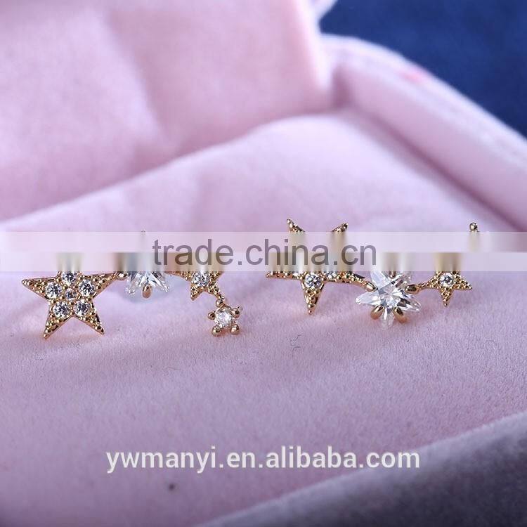 Simple trendy styles gold plate rhinestone star earring woman E1946