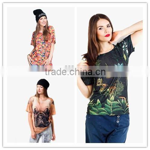 Top selling Low MOQ custom wholesale fashion plus size pug printed t-shirt for ladies fashion wear