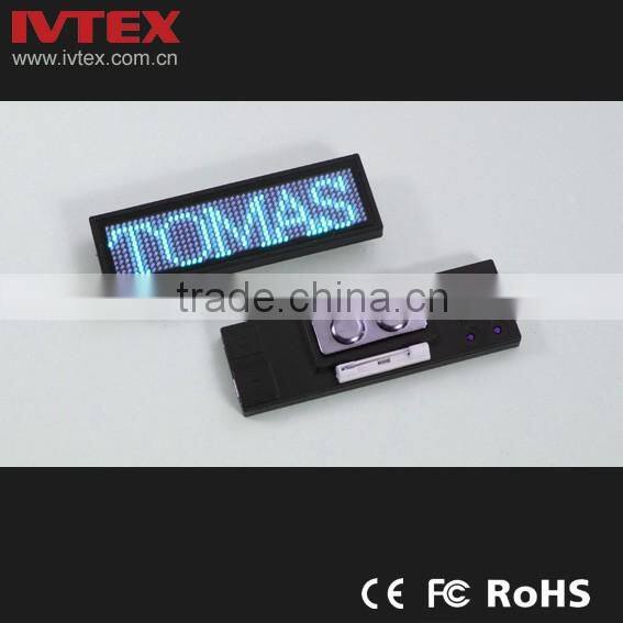 Digital Blue Rechargeable Battery Backup Mini LED Display / LED name badge / LED name card