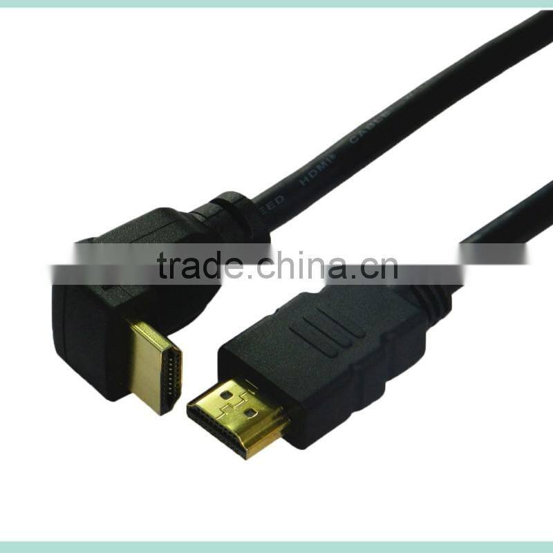 Low price 90 Degree HDMI 19pin Male tomale cable with Ethernet support 3D and 4K From 0.5-100m