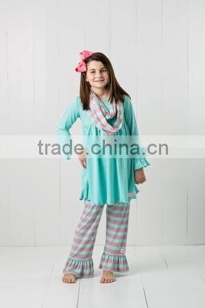 Baby girl boutique Plain top with stripe pants clothing sets
