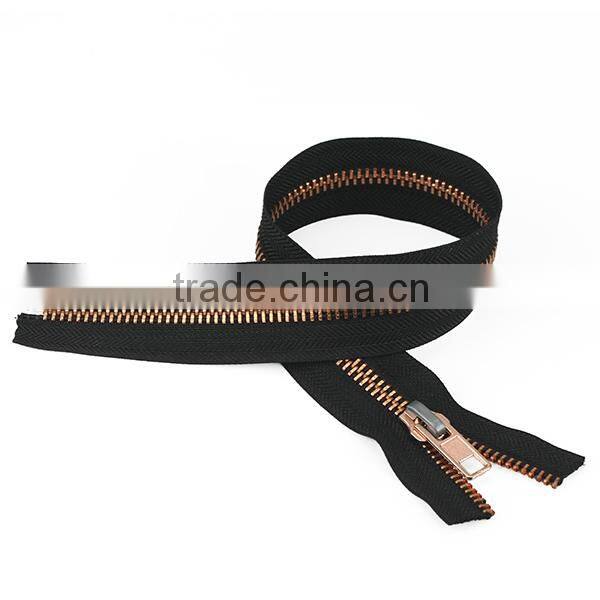 2015 hot sale rose golden normal teeth brass metal zipper