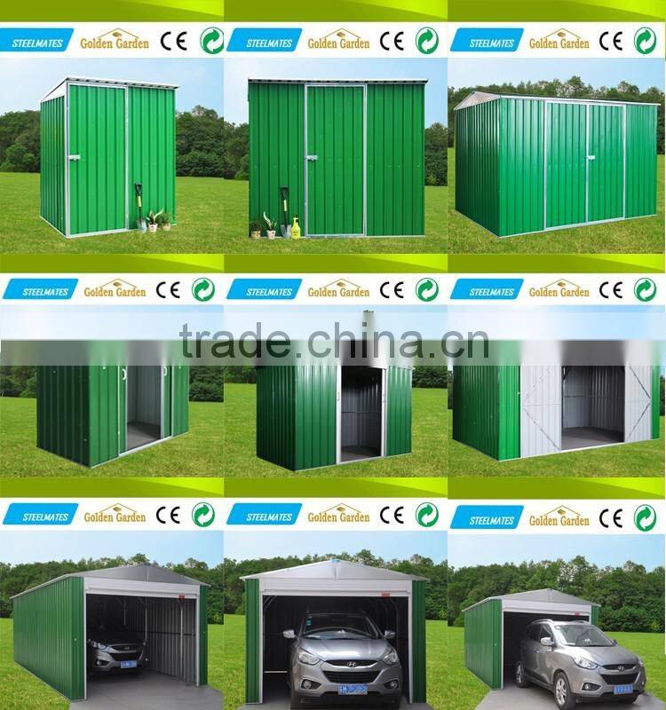 Safety sliding door metal garden shed with greenhouse storage