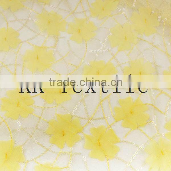 Latest Korean fashion fabric embroidery silk fabric textile shiny beaded lace fabric partysu