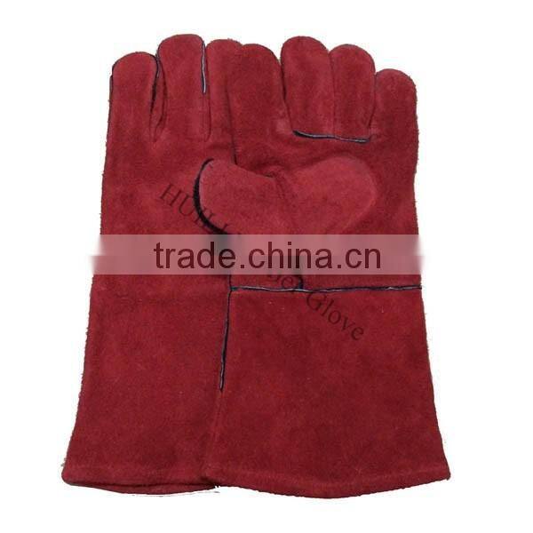 Cow split single palm heat resistance long welding gloves