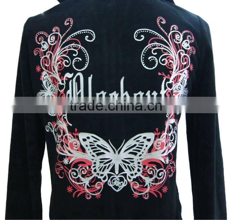Hot Ladies 2 pcs Velour Suit with Beautiful Print Design