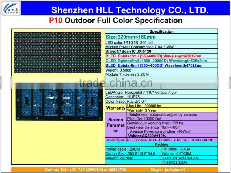 10mm outdoor anti-water 160*160mm 16*16 pixel high brightness video 1/4scan hub 75 full color dip led display p10 led module