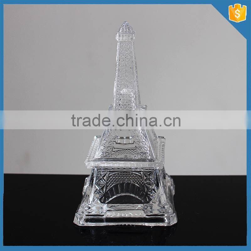 Machine Pressed Eiffel Tower Design Glass Crystal Jars For Candy