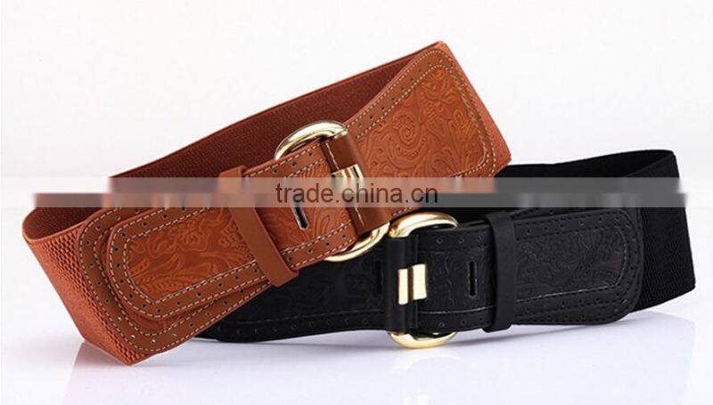 new style ladies and women fashion zinc alloy buckle all-match carved elastic super side waist belt