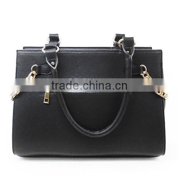 OEM Large Twin Strap Zip Top Pu Leather Woman Tote Bag In Black