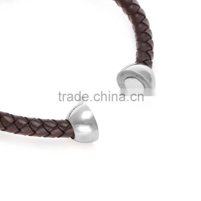 High Quality Brown Braided Leather Bracelace for Men Magnetic Clasp Leather bangle rope with skull