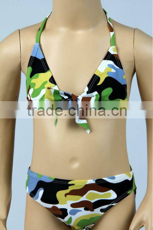 Camouflage Print Little Girls Bikini With Bowknot Skirt Sexy Kids Bikini