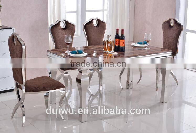 Factory high quality 201 stainless steel furniture modern dining room table set