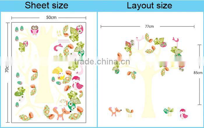 Custom Korean Wall Sticker Tree Owls For Decoration