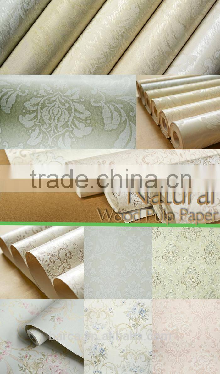 Retro pure paper wallpaper eco-friendly wallcovering on wall