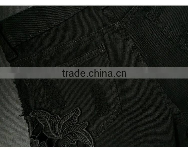 2016 Summer Fashion Women Lace Patchwork Ripped Denim Shorts Cotton Ladies New Style Tassel Fringed High Waist Short Pants