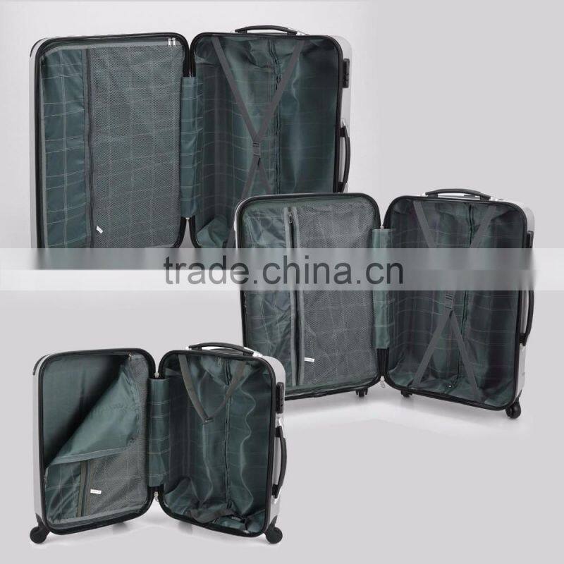 New 3PCS Silver Carry On Luggage Set Trolley Suitcase Travel Bag Spinner ABS PC