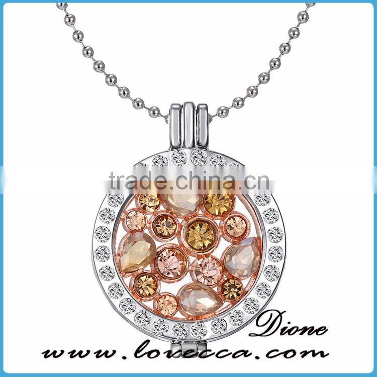 new design creative crystal insert love coin locket necklace