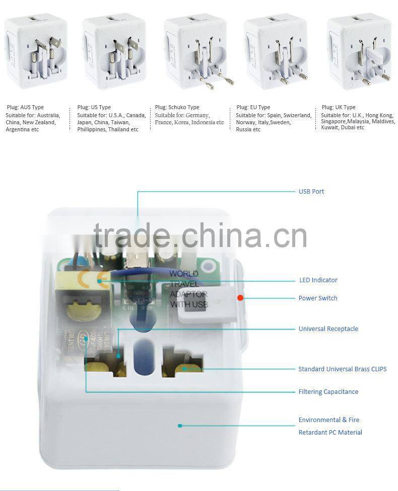 Easy to take Mini Universal Travel Adapter with USB Charger