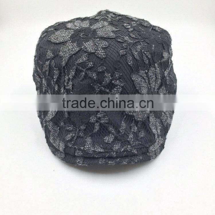 Custom design high quality fashion black lace ivy cap