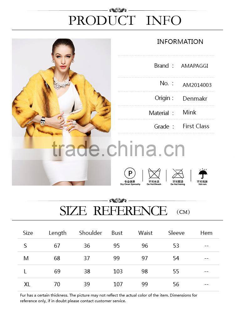 hot sale yellow cross mink coat with hood women warm fur coat for winter