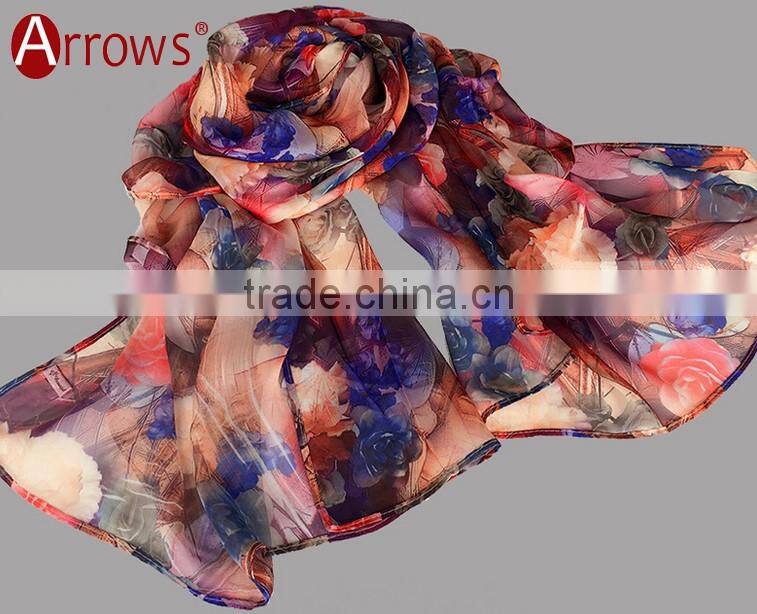 100% Polyster Chiffon Stole Scarf and Shawls for Sexy Ladies Girls Women Floral Check Printed Pattern