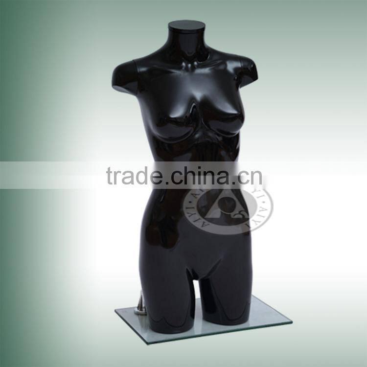 3/4 black glossy female headless torso mannequin
