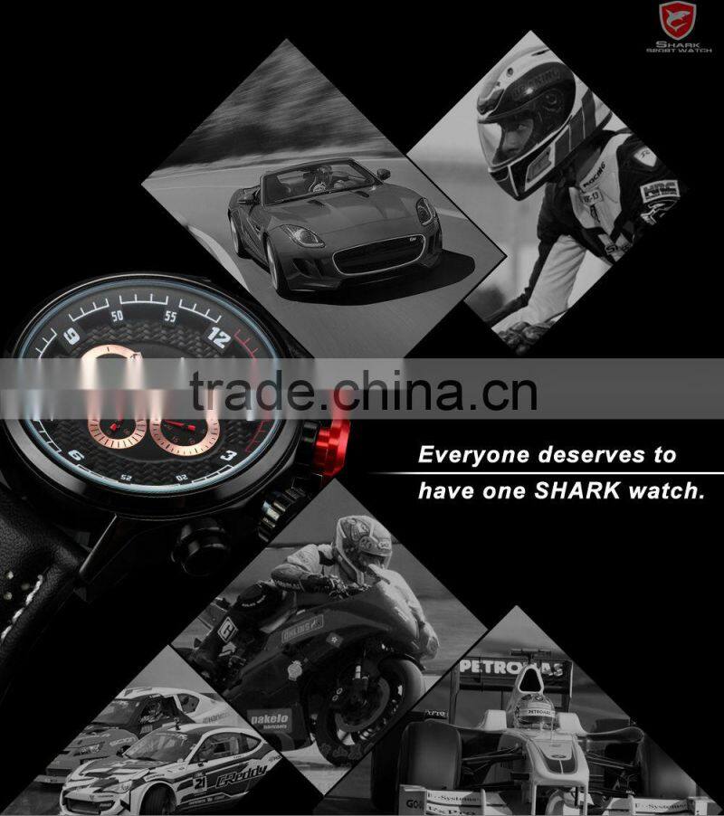 Shark 6 Hands Leather Band Steel Case Mens Quartz Army Luxury Analog Sport Wacth