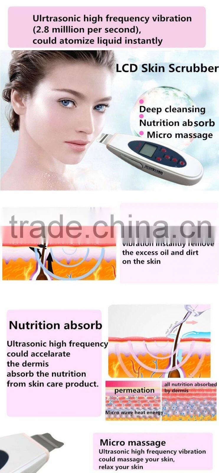 ultrasonic skin scrubber for Skin lift with new design