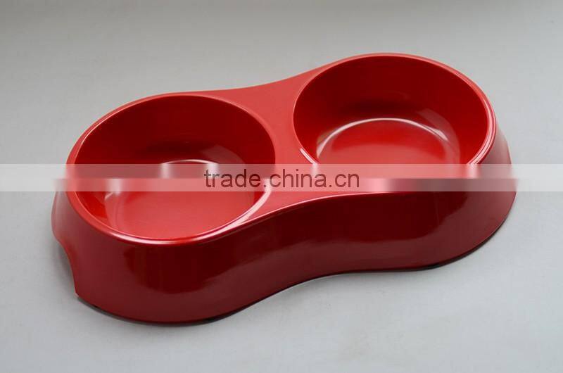 High quality stainless steel 18/8 pet bowl with melamine base, double dog bowl for both water and food