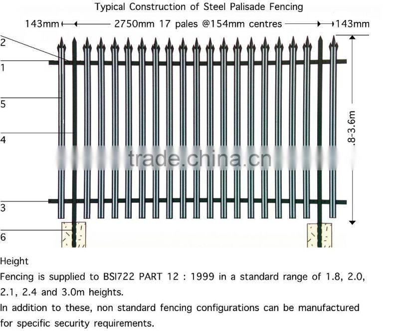Galvanized palisade fencing supere econo steel high security fence