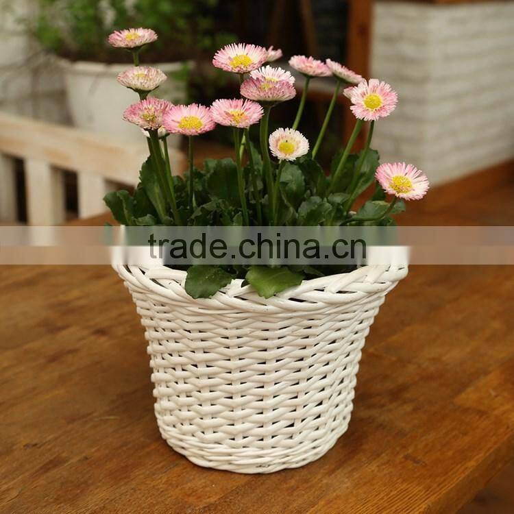 S&D Rattan small white round plastic flower pots light ceramic flower pot yard decoration